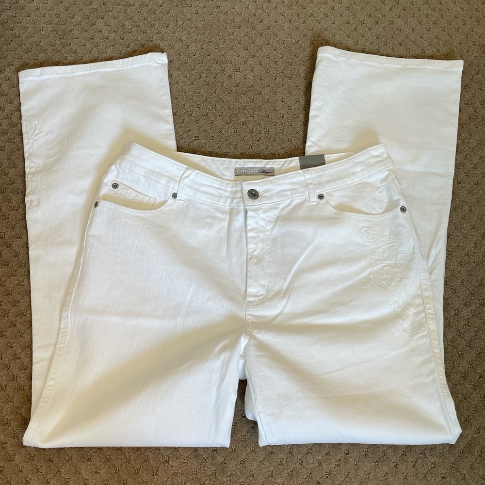 Chico's White Embroidered Women's Jeans SZ 2.5 (14)